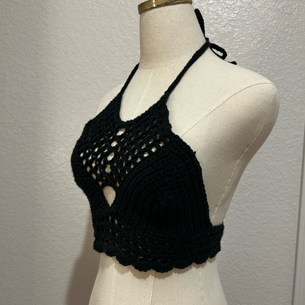Handmade Black Crochet Halter Top